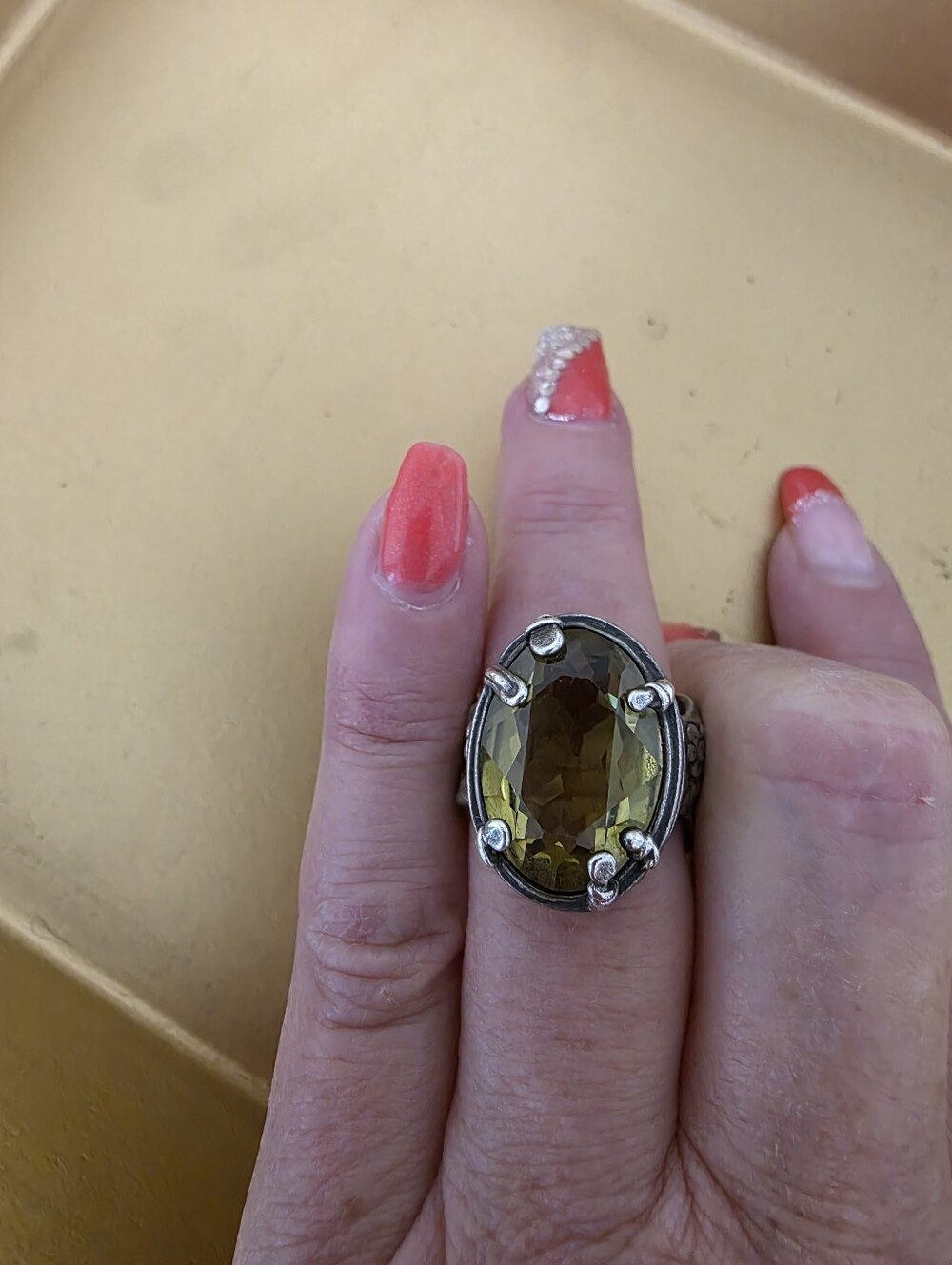 Silpada Sterling Silver Olive Green Oval Gemstone Ring